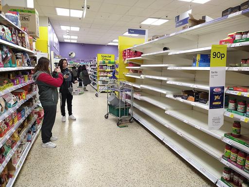 Empty shelves in a Tesco supermarket